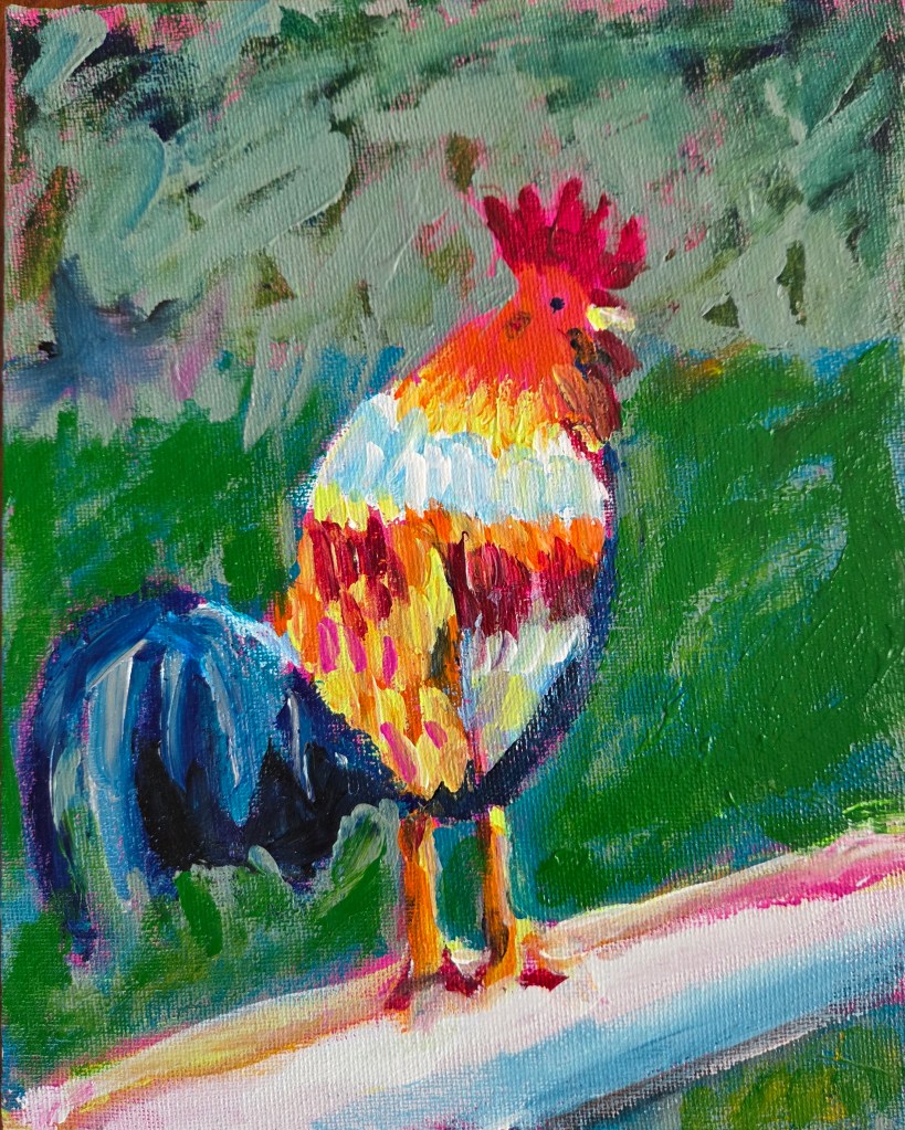 Out Mutual Friend. Ottawa Art. Painting. Rooster. Atomic Rooster. Acrylic. Abstract.